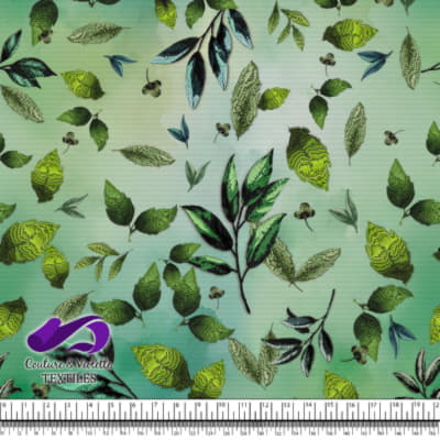 Embroidery bloom - Leaves on green background