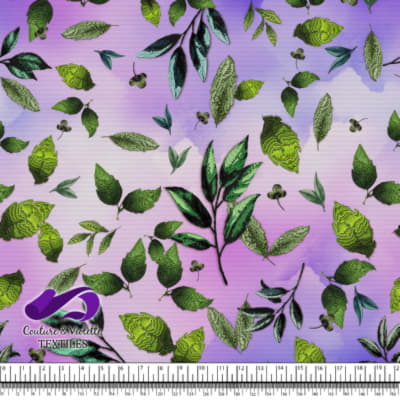Embroidery bloom - Leaves on purple background