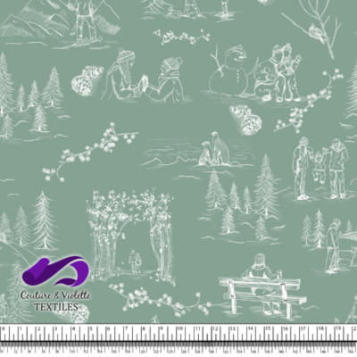 Toile de Jouy - Winter on granite green background