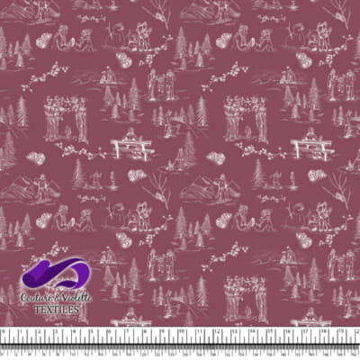 Toile de Jouy - Winter on hawthorne rose background