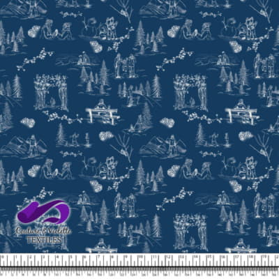 Toile de Jouy - Winter on lapis blue background