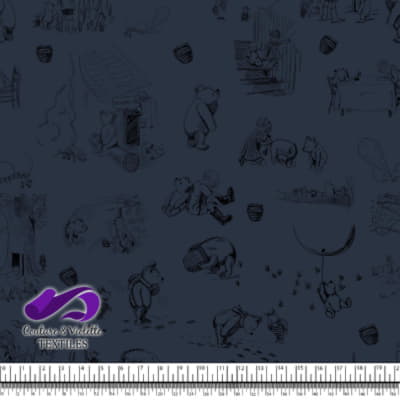 Winnie The Pooh - Gravures on blueberry background