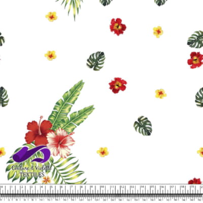 Tropical - hibiscus and palm - White