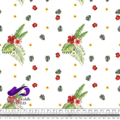 Tropical - hibiscus and palm - White