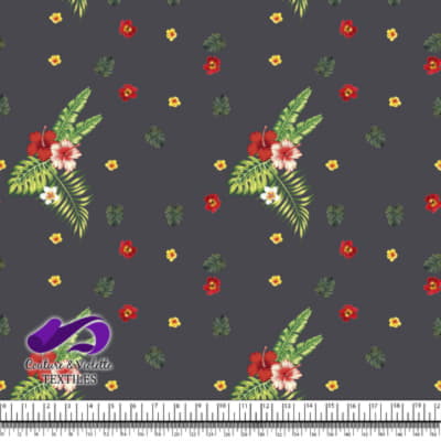 Tropical - hibiscus and palm - Anthracite