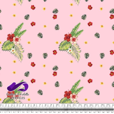 Tropical - hibiscus and palm - Pink