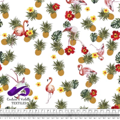 Tropical - Flora & flamingos - White