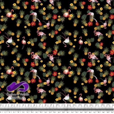 Tropical - Flora & flamingos - Black