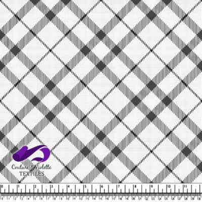 Classique plaid - Black and white plaid fabric pattern with diagonal lines