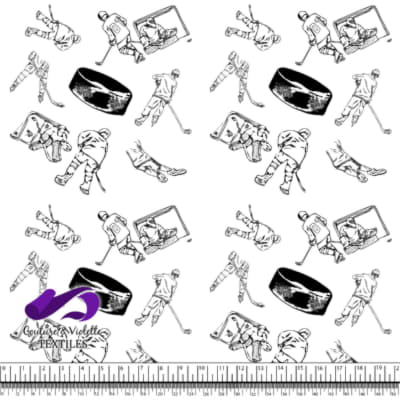 Black and White Ice Hockey Players and Puck Clipart Set