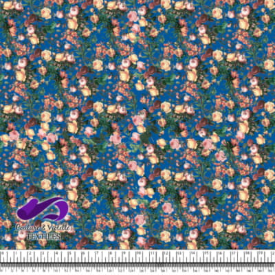 Microflowers - Peach roses on blue background