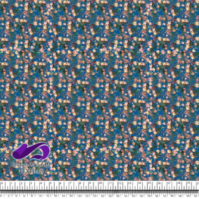 Microflowers - Peach roses on blue background