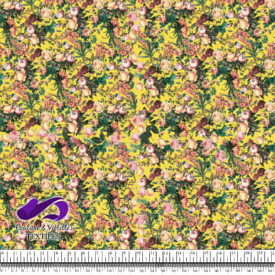 Microflowers - Peach roses on yellow background