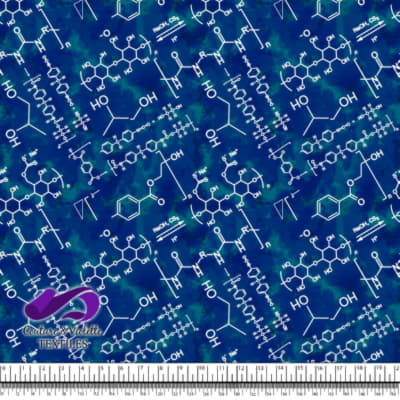 Techno - Molecules - White on blue background